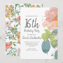 Convite de Aniversário de 16 Anos Boho Floral Aqua