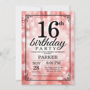 Convite de Aniversário de 16 anos com Brilho Verme