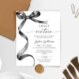 Convite de Aniversário de 16 Anos Doce com Laço Pr