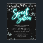Convite de aniversário de 16 anos doce Neon Teal o<br><div class="desc">Celebre seu dia especial com estilo com nossos designs de Aniversário de 16 anos! Nosso design inspirado em neon certamente fará uma declaração com suas tonalidades de rosa e preto. É a maneira perfeita de deixar todos saberem que você está completando 16 anos!</div>