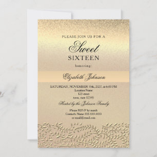 Convite de Aniversário de 16 Anos Elegante Dourado