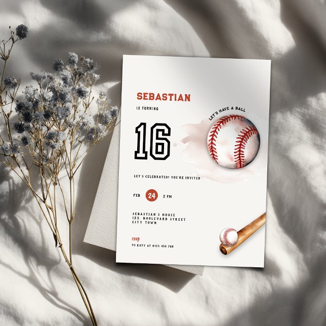 Convite de Aniversário de 16 Anos Festa de Adolesc (Baseball sweet 16th birthday invitation)
