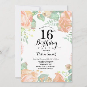 Convite de Aniversário de 16 Anos Floral de Pêsseg