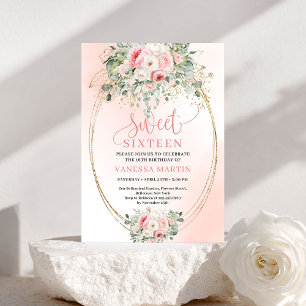 Convite de Aniversário de 16 Anos Floral Romântico