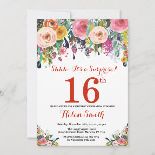 Convite de Aniversário de 16 Anos Floral Surpresa 