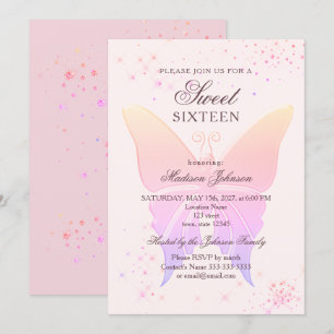 Convite de Aniversário de 16 Anos Glitter Rosa