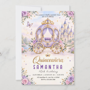 Convite de Aniversário de 16 Anos Quinceañera Roxo