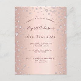 Convite de aniversário de 16 anos rosa dourado com