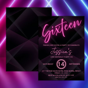 Convite de Aniversário de 16 Anos Rosa Neon