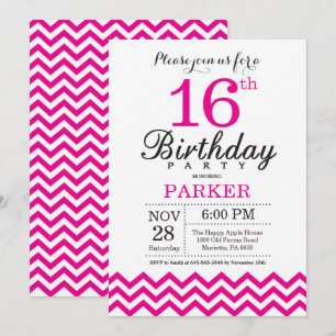 Convite de Aniversário de 16 Anos Rosa Quente Chev