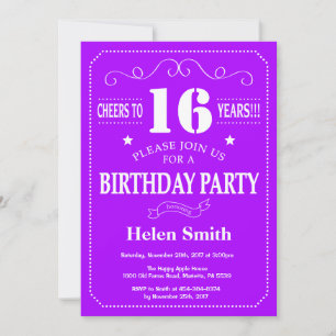Convite de Aniversário de 16 Anos Roxo e Branco