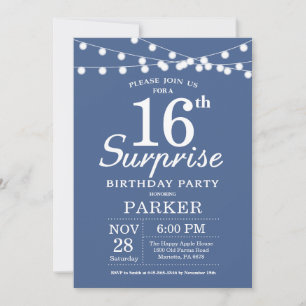 Convite de Aniversário de 16 anos Surpresa Azul