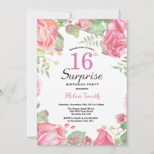 Convite de Aniversário de 16 anos Surpresa Floral 