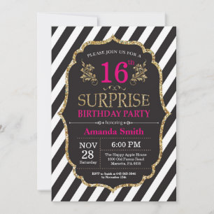 Convite de Aniversário de 16 anos Surpresa Rosa Pr