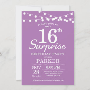 Convite de Aniversário de 16 anos Surpresa Roxo La