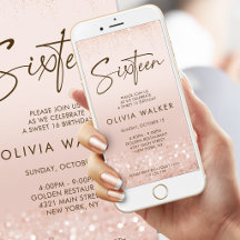 Convite de Aniversário de 16 Anos Sweet Rose Gold