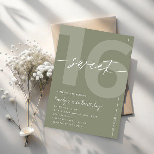 Convite de Aniversário de 16 Anos Verde Sage Moder