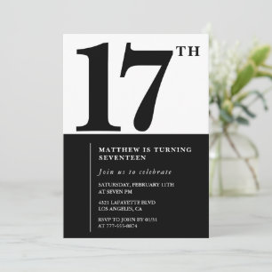 Convite de aniversário de 17 anos elegante Preto C