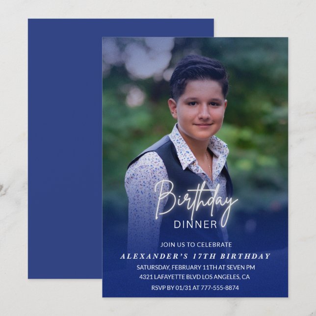 convite de aniversário de 17 anos Jantar de Aniver (Frente/Verso)