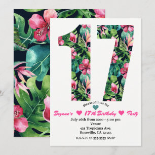 Convite de Aniversário de 17 anos Tropical Floral