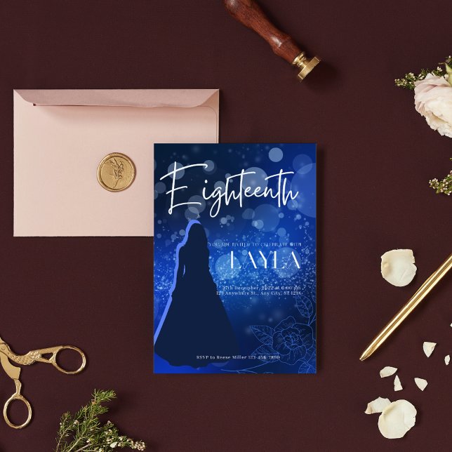 Convite de Aniversário de 18 Anos Azul Real Elegan (Criador carregado)