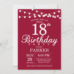 Convite de Aniversário de 18 anos Burgundy Vermelh