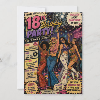 Convite de aniversário de 18 anos disco Groovy dos