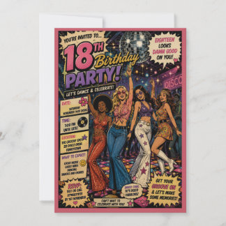 Convite de aniversário de 18 anos disco Groovy dos