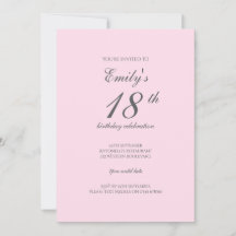 Convite de Aniversário de 18 Anos Minimalista Rosa