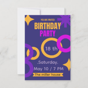 Convite de Aniversário de 18 Anos Neon Geométrico 