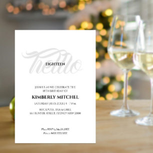 Convite de aniversário de 18 anos preto minimalist