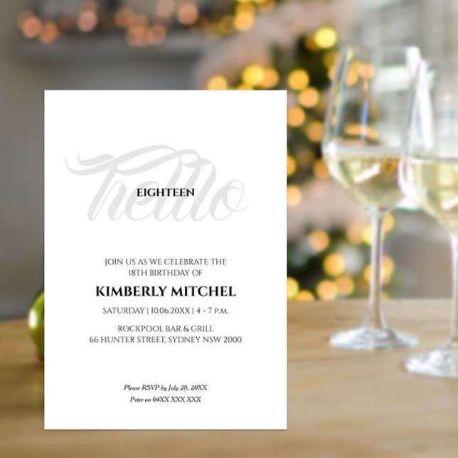 Convite de aniversário de 18 anos preto minimalist (Criador carregado)