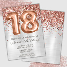 Convite de Aniversário de 18 Anos Rose Gold Prata