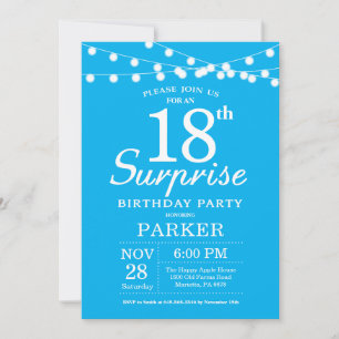 Convite de Aniversário de 18 anos Surpresa Azul