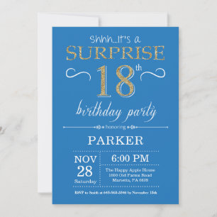 Convite de Aniversário de 18 anos Surpresa Azul e 