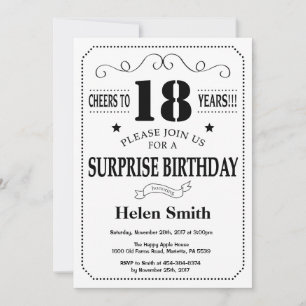 Convite de Aniversário de 18 Anos Surpresa Preto e