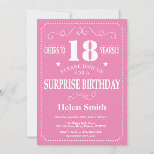 Convite de Aniversário de 18 Anos Surpresa Rosa e 