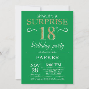 Convite de Aniversário de 18 anos Surpresa Verde e