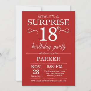Convite de Aniversário de 18 anos Surpresa Vermelh