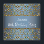 Convite de Aniversário de 18 Anos Teal Bue Teal 18<br><div class="desc">Elegante convite de aniversário de 18 anos para mulher em azul turquesa e dourado damasco. Personalize com sua escolha de estilo e cor de letra.</div>