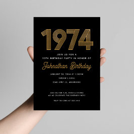 Convite de aniversário de 1974 Dourado branco pret