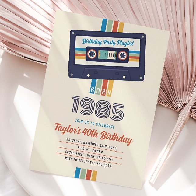 Convite de aniversário de 1985, Retro 40º (Born in 1985 Vintage Birthday Invitation)