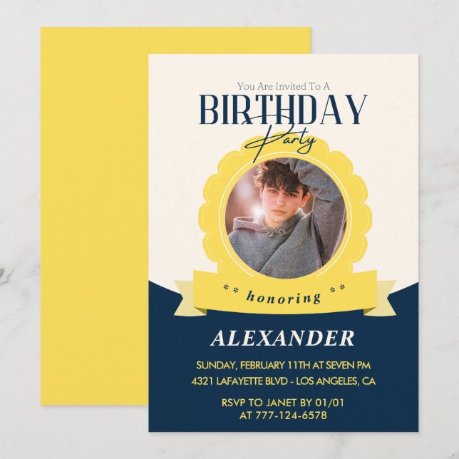 Convite de aniversário de 19 anos Chic Moderno (Frente/Verso)