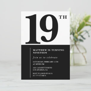 Convite de aniversário de 19 anos elegante Black C