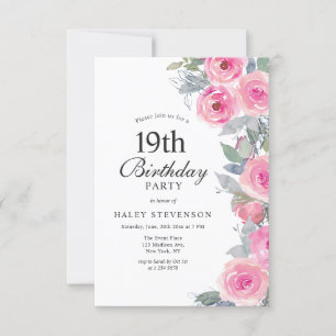 Convite de Aniversário de 19 Anos Feminino Rosa Ág