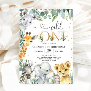 Convite de Aniversário de 1 Ano Animais da Festa d