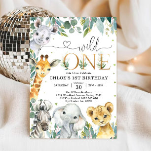 Convite de Aniversário de 1 Ano Animais da Festa d
