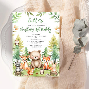 Convite de Aniversário de 1 Ano Animais da Florest