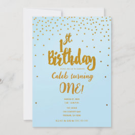 Convite de Aniversário de 1 Ano Azul Claro e Doura
