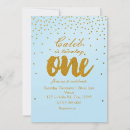 Convite de Aniversário de 1 Ano Azul Claro e Doura